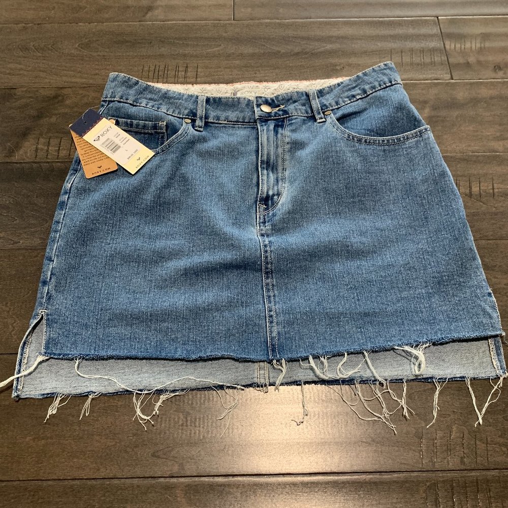 Roxy Denim Mini Skirt Y2K Low Rise Distressed Jean Skirt